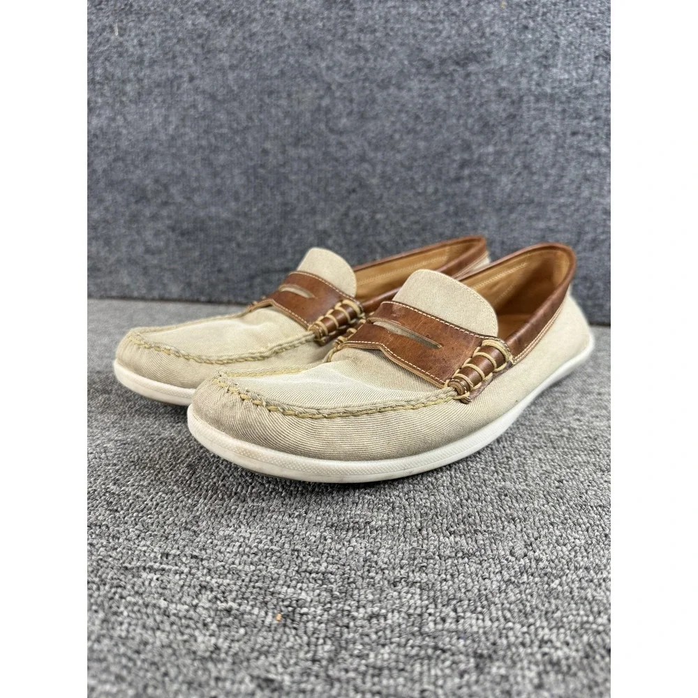 Alan Payne Canvas Loafers Shoes Mens 10.5 Beige Brown Cannes Made Brazil Casual